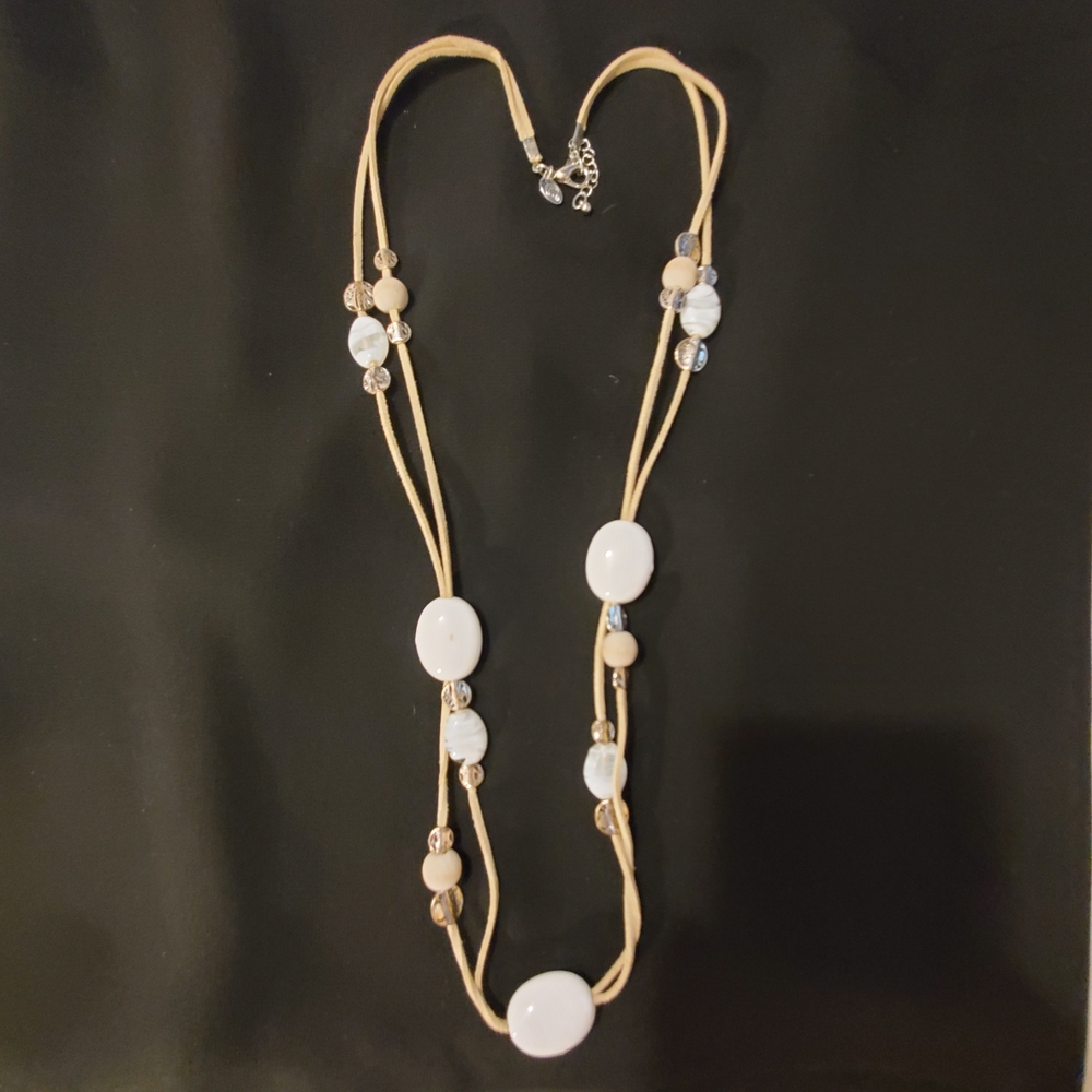 Charming Charlie Beige and White Beaded Necklace